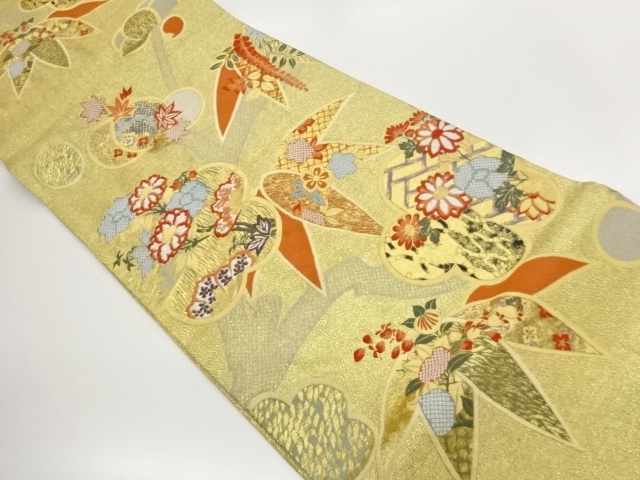 JAPANESE KIMONO / FUKURO OBI / WOVEN PLUM / BAMBOO / FLORAL PATTERNS